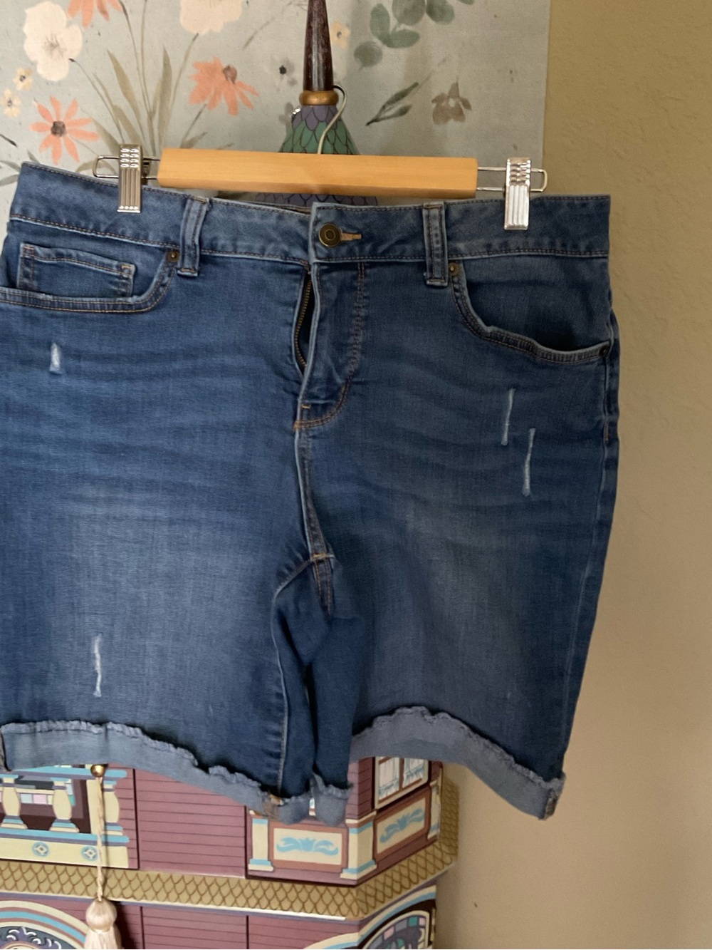 Time and Tru Distressed Dark Blue Denim Shorts